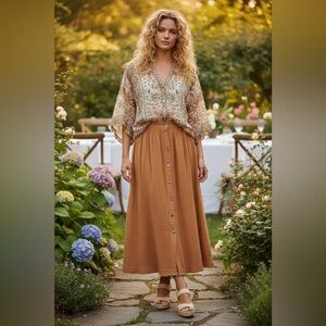 XiRENA Camel Button-Front Maxi Skirt